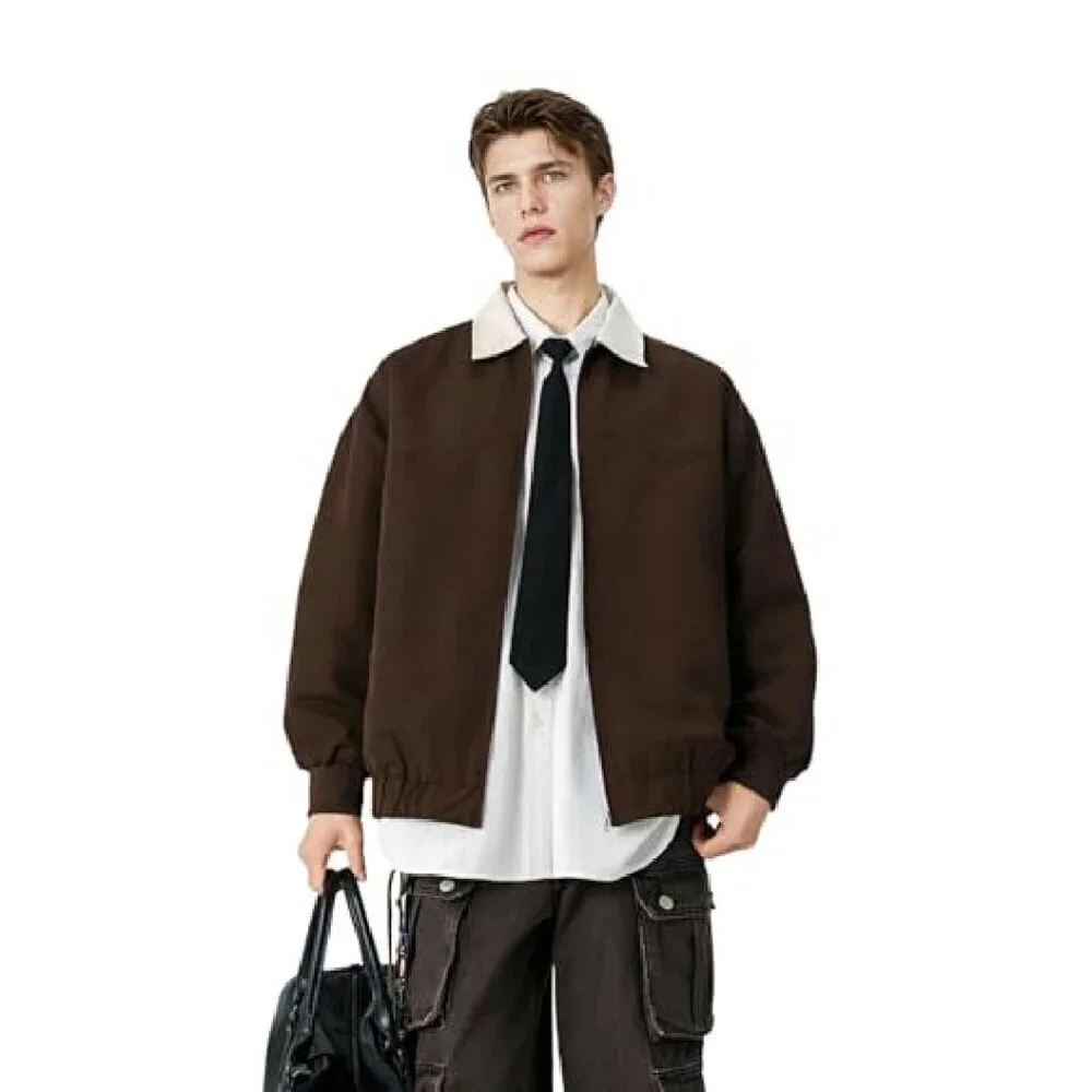 Lightweight Vintage Barn Jacket with Corduroy Collar, Zip Up